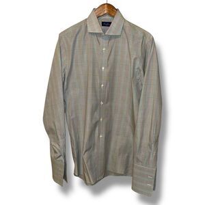 Tom James Glen Check French Cuff Made in USA Dress Shirt Size L 16.5